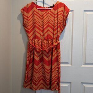 Outback Red Coral & Orange Chevron Midi Dress Size 6